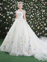 Robes de banquet en dentelle avec fleur princesse col bateau et doublure manches courtes Avec traîne sans jupon de cérémonie