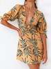 Robes de Bohèmes Courtes Imprimés avec Manches Courtes Amples à Col Décolleté en V avec Manches Courtes Amples Coupe Cintrée Bicolores Robes Sexy Eté