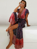 Robes de Bohèmes Longues Etés Femmes Imprimés robe fleurie à Col V avec Manche Courtes Coupe Cintrée Bas Evasée Multicolores Robes Etés Sexy