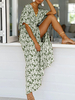 Robes de Bohèmes Longues Etés Femmes Imprimés robe fleurie à Col V avec Manches Courtes Volantes Coupe Cintrée Fente Sur Devant Bicolores Robes Etés Sexy