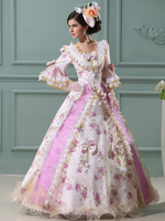Robes de boule Rococo de la princesse Costume rétro robe rose Floral Maxi Vintage Costume féminin Halloween