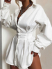 Robes de Chemisiers Courtes Femmes Sexy à Col Revers avec Manches Longues Amples Coupe Cintrée avec Boutons Bas Evasée Unicolore Sexy Etés