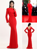 Robes de célébrité Robe de soirée rouge Robe sirène dos nu en satin Robe dinvité de mariage