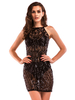 Robes de Club en Paillettes Courtes Sexy Moulantes à Col Rond sans Manches Coupe Cintrée Transparentes Sexy Unicolore