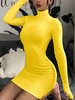 Robes de Clubs Courtes Moulantes Femmes à Col Montant avec Manches Longues Coupe Cintrée Unicolore Robe Sexy Courte