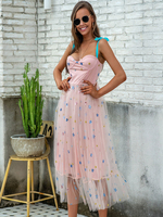 Robes de Clubs de Soirées Longues Femmes Sexy Etés en Mousselines en Paillettes avec Bretelles à Col Décolleté en V Coupe Cintrée Bas Evasée Bicolores Robes Sexy