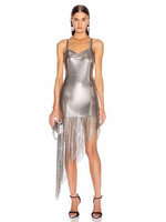 Robes de Clubs en Paillettes avec Franges avec Bretelles à Col V Coupe Cintrée Moulantes Unicolore Robes de Clubs Sexy Etés