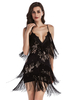 Robes de Clubs en Paillettes Courtes Femmes Moulantes avec Bretelles avec Franges à Col Décolleté en V Coupe Cintrée avec Dos Nu Unicolores Sexy