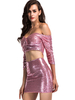 Robes de Clubs en Paillettes Courtes Femmes Moulantes avec Epaules Nues avec Manches Longues Coupe Cintrée Unicolore Sexy
