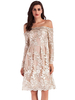 Robes de Clubs Femmes Courtes en Dentelles Imprimés avec Epaules Nues avec Manches Longues Coupe Cintrée Bicolores Sexy