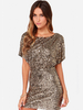Robes de Clubs Femmes Courtes en Paillettes Moulantes avec Manches Courtes à Col Rond Ouvert sur Arrière Coupe Cintrée Unicolore Sexy