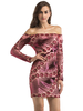 Robes de Clubs Femmes Courtes en Paillettes Moulantes Imprimés avec Epaule Nue avec Manches Longues Coupe Cintrée Sexy