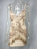 Robes de Clubs Femmes Courtes Femmes en Mousselines Imprimés avec Paillettes à Col V avec Bretelles Décors avec Franges Unicolore Sexy