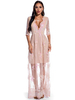 Robes de Clubs Femmes en Paillette Moulante Imprimés Creusante Florale Femmes Longue à Col Décolleté en V avec Manches Mi-longues Coupe Cintrée Bas Transparent Unicolore Sexy
