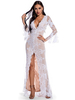 Robes de Clubs Femmes en Paillette Moulante Imprimés Femmes Longue à Col Décolleté en V avec Manches Longues Volantes Coupe Cintrée Fente Latérale Unicolore Sexy