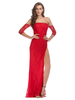 Robes de Clubs Femmes Longues en Dentelles avec Manches Mi-longues avec Epaules Nues Coupe Cintrée Fente Latérale avec Dos Nu Unicolore Sexy