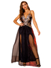 Robes de Clubs Femmes Longues en Mousselines avec Paillettes Imprimés avec Bretelles à Col Décolleté en V avec Dos Nu à Lacets Croisés Fente Latérale Bicolores Sexy