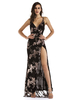 Robes de Clubs Femmes Longues en Paillettes avec Bretelles Imprimés à Col Décolleté en V avec Dos Nu à Lacets Fente Latérale Bicolores Sexy