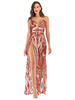 Robes de Clubs Femmes Longues en Paillettes avec Bretelles Imprimés à Col Décolleté en V avec Dos Nu Fente Latérale Coupe Cintrée Bicolores Sexy