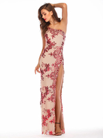 Robes de Clubs Femmes Longues en Paillettes Imprimés avec Bretelles Moulantes avec Dos Nu Coupe Cintrée Fente Latérale Bicolores Sexy