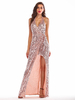 Robes de Clubs Femmes Longues Femmes en Satins en Paillettes avec Bretelles à Col V à Lacets avec Dos Nu sans Manches Coupe Cintrée Fente Latérale Uicolore Sexy