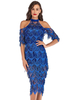 Robes de Clubs Femmes Mi-longues en Paillettes Moulantes avec Franges à Col Rond avec Epaules Nues avec Manches Mi-longues Coupe Cintrée Unicolore Sexy