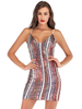 Robes de Clubs Femmes Moulantes Courtes en Paillettes avec Bretelles à Col Décolleté en V Coupe Cintrée Imprimés les Rayures Bicolores Sexy