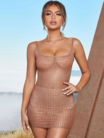 Robes de Clubs Moulantes Courtes en Paillettes Transparentes avec Bretelles à Col Décolleté Carré avec Dos Nu Coupe Cintrée Unicolore Sexy