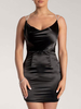 Robes de Clubs Moulantes en Soie Synthétique Femmes avec Bretelles en Paillettes à Col Décolleté en V sans Manches Coupe Cintrée avec Dos Nu Unicolore Sexy