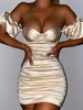 Robes de Clubs Moulantes en Soie Synthétique Femmes avec Epaules Nues sans Manches Coupe Cintrée avec Dos Nu Unicolore Sexy