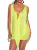 Robes de Clubs Moulantes Femmes avec Franges avec Col Décolleté en U sans Manches Coupe Cintrée Unicolore Sexy