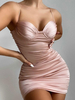 Robes de Clubs Moulantes Femmes en Soie Synthétique avec Bretelles à Col Décolleté en V sans Manches Coupe Cintrée Unicolore Sexy