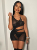 Robes de Clubs Moulantes Sexy Courtes Femmes avec Bretelles à Col V Coupe Cintrée Creuant Transparentes Unicolore Robes Sexy
