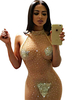Robes de Clubs Moulantes Sexy en Paillettes Transparentes Femmes à Col Rond sans Manches Unicolore Sexy Etés
