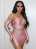 Robes de Clubs Sexy en Satin Moulantes avec Manches Longues avec Bretelle Ouvert Sur Devant Coupe Cintrée Unicolore Robe Moulante