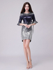 Robes de cocktail à sequins gaine mi-longue robe de soirée formelle marine foncé