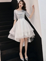 Robes De Cocktail 2021 Robe De Soirée Formelle Asymétrique À Manches Demi-Manches
