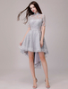 Robes de cocktail appliques de dentelle demi-manche col montant robe de soirée asymétrique gris clair