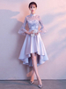 Robes de cocktail gris clair col montant manches cloche robe de bal courte robe de graduation asymétrique