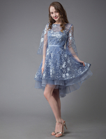 Robes de cocktail robe de bal haute en dentelle basse robe de soirée de graduation demi-manches