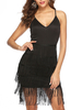 Robes de danse à Bretelle latine robe dos nu à franges noires femmes vêtements de danse Déguisements Halloween