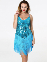 Robes De Danse Latin 2021 Bleu Ciel Clair Robe Avec Franges Pailletées En Col V Vêtement De Danse Déguisements Halloween