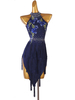 Robes de danse latine bleu marine foncé femmes strass imprimé fleuri moulante Sexy robe en Polyester vêtements de danse