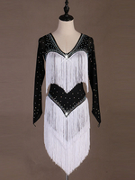 Robes de danse latine femmes blanches robe clouté frange costume de danse danseur Déguisements Halloween