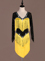Robes de danse latine femmes jaunes semi-transparente perlée frange danse latine porter Déguisements Halloween