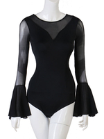Robes de danse latine Femmes noires Lycra Spandex Top Bell Sleeve Latin Dancer Dancing Costume Déguisements Halloween