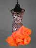 Robes de danse latine femmes orange robe à volants léopard robe de danse Déguisements Halloween