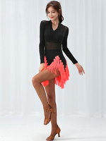 Robes de danse latine femmes orange robe costume de danse frange semi-pure Déguisements Halloween