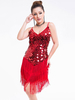 Robes de danse latine femmes rouges paillettes glands licol court costume de danse sexy Déguisements Halloween