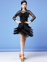Robes de danse latine frange en couches pure robe costume de danse Déguisements Halloween